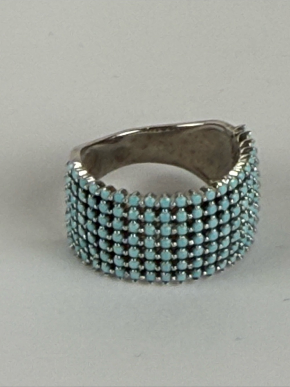 Sterling Silver 925 Faux Turquoise Petite Stones Wide Band Ring 6.75